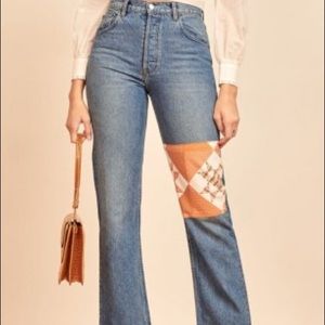 Reformation Cynthia High Rise Patchwork Quilted Jean